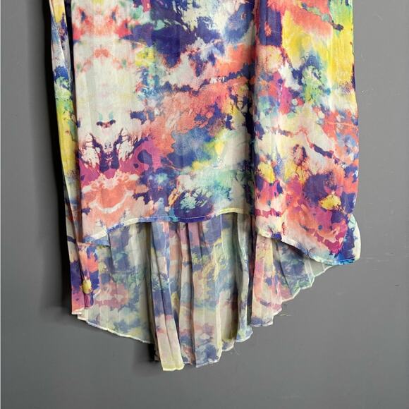 Eyeshadow Pink and Purple Sheer High Low Sleeveless Top Pleated Back Size Med - Picture 3 of 5